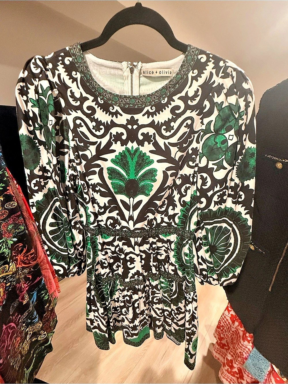 Alice + Olivia Printed Mini Dress in Green & Black Like New